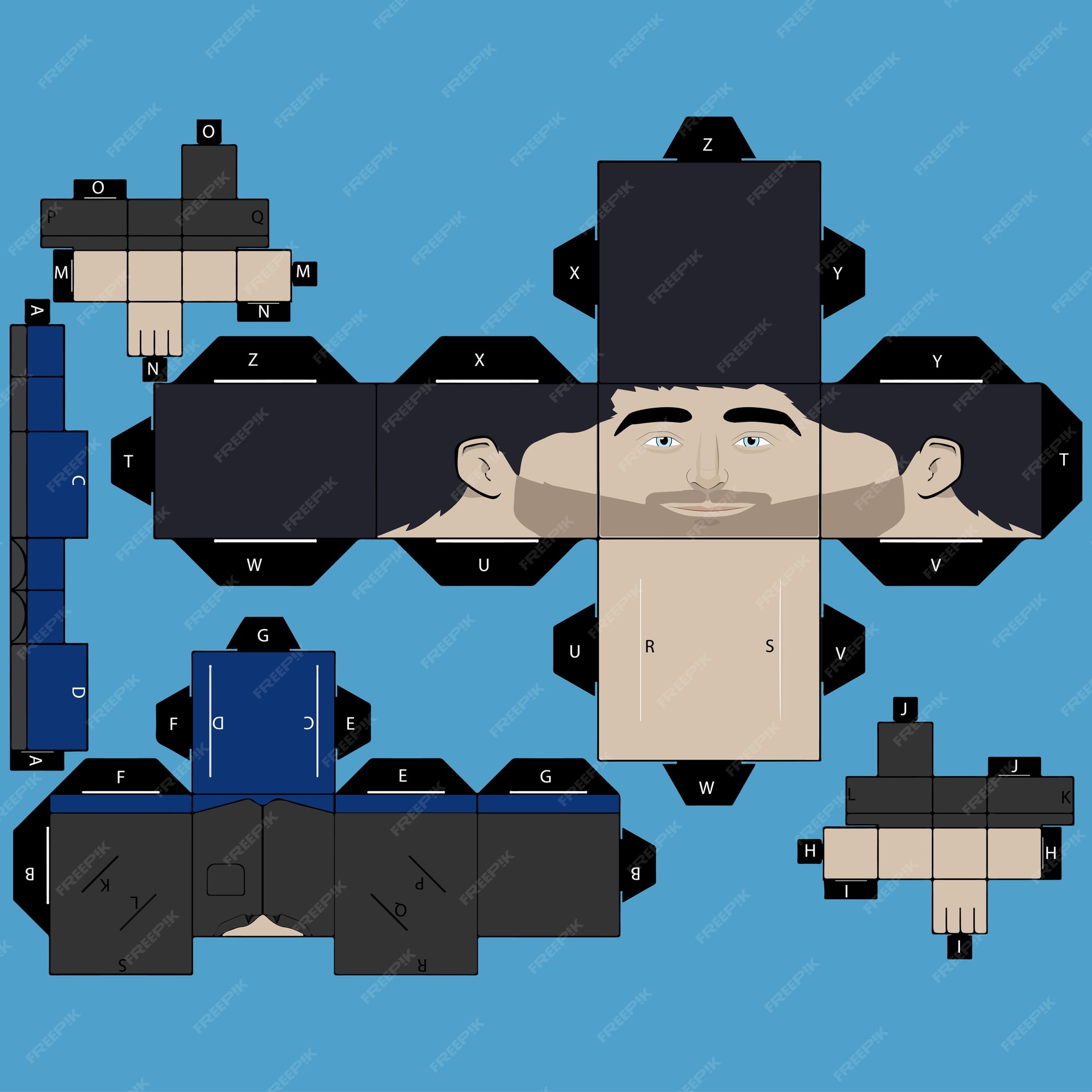 Premium Vector  Papercraft bearded guy