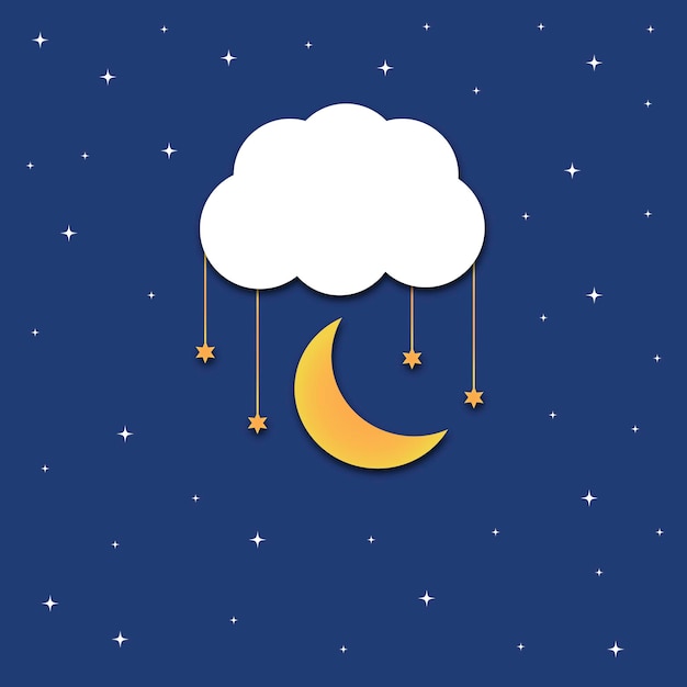 Papercut moon and stars illustration. Vector design