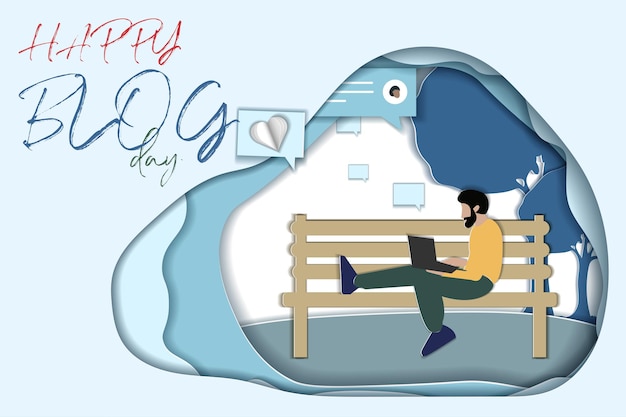 Papercut-stijl ansichtkaart Happy BLOG day Vector illustration