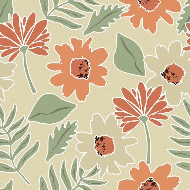 Papercut style retro floral seamless pattern surface design