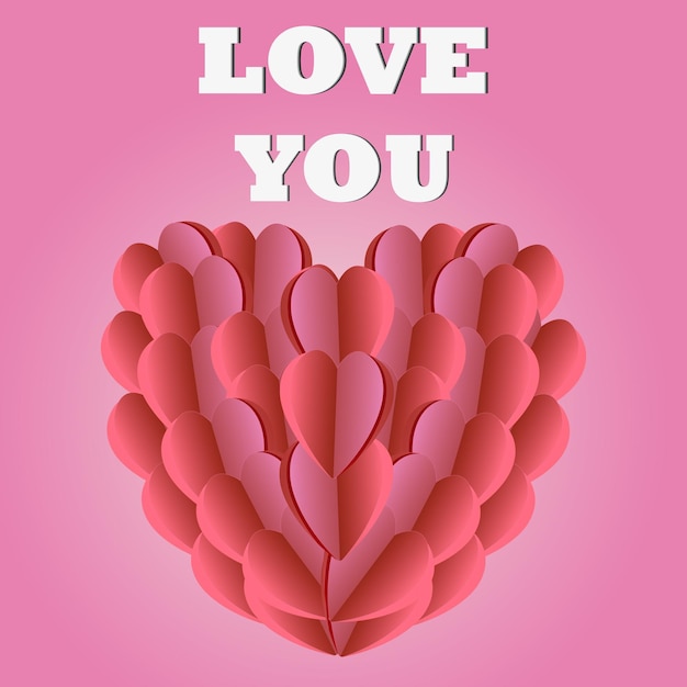 Vector papercut sweet heart postcard with text love you vector illustration eps10