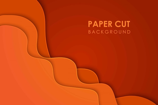 Papercut波状の幾何学的な地形や紙のオレンジ色の3Dマルチレイヤー背景に液体の幾何学的なグラデーションパターン