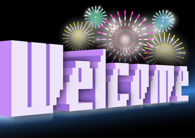 Vector papercut welcome with fireworks background digital craft style paper posters vector 015