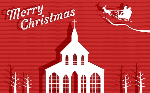 Vector papercutting illustrations of church and santa claus