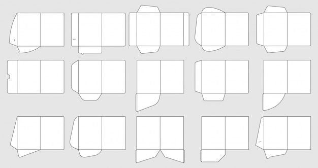 벡터 종이 포켓 폴더 템플릿. 문서 폴더 절단 템플릿, 종이 폴더 세트