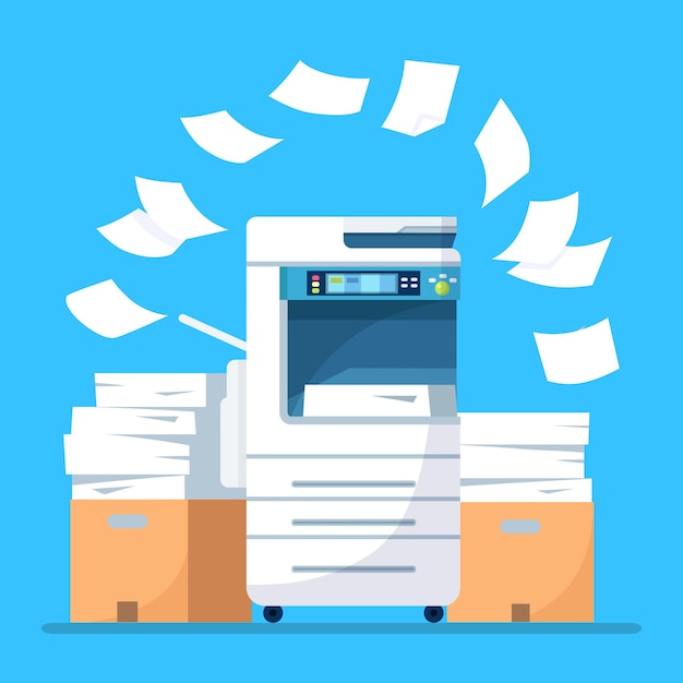 Vector paperwork with carton isolated on blue