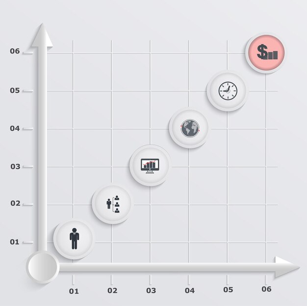 Papier stapsgewijze economische grafiek. infographics met pictogrammen