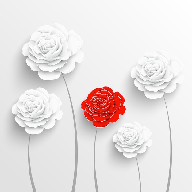 Papieren bloem Roos uit papier gesneden Witte en rode rozen