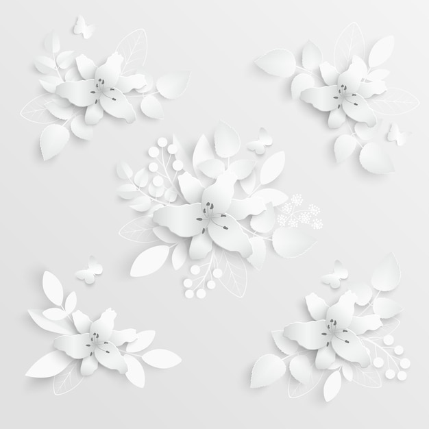 Papieren bloem Witte lelies gesneden uit papier Vectorillustratie