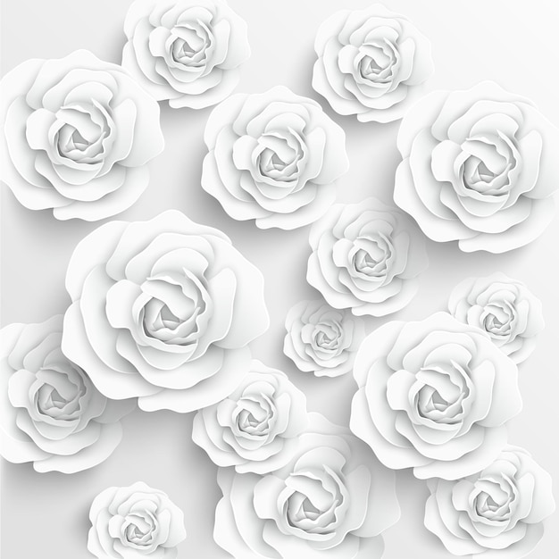 Vector papieren bloem witte rozen gesneden uit papier trouwdecoraties decoratief bruidsboeket