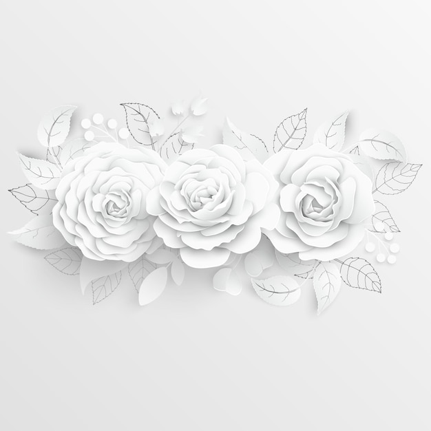 Papieren bloem Witte rozen gesneden uit papier Vectorillustratie