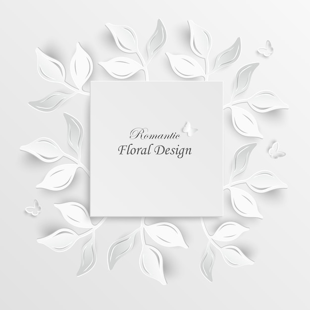 Papieren bloemlijst Witte roos Witte rechthoekige fotolijst met witte uitgesneden papieren bloemen