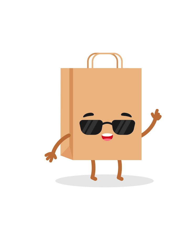 Papieren boodschappentas emoties cool karakter in zonnebril Emoji vectorillustratie