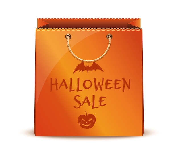 Papieren boodschappentas met tekst - Halloween-uitverkoop. vector illustratie