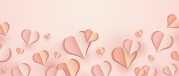 Papieren elementen in de vorm van een hart vliegen op roze achtergrond Vector symbolen van liefde voor Happy Women39s Mother39s dag of verjaardag wenskaart vectorillustratie