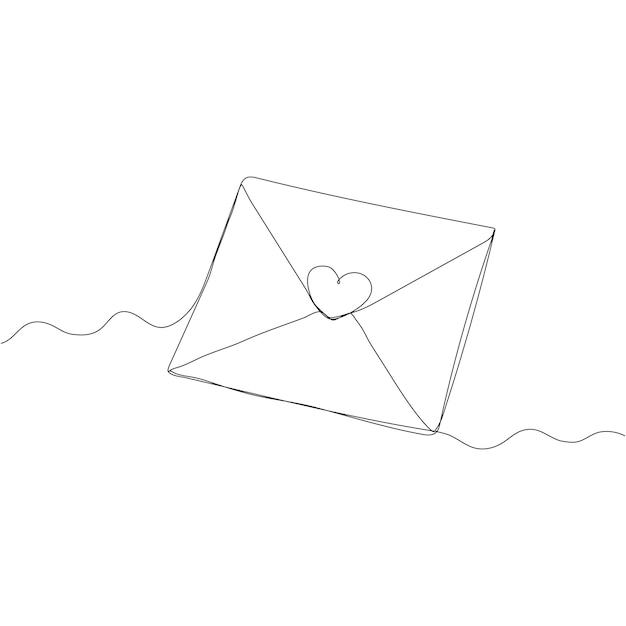 Papieren envelop met één regel. Zwart-wit monochroom doorlopende kunst met één lijn E-mailbericht