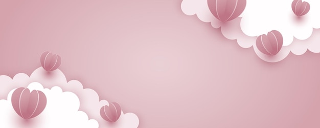 Papieren kunststijl Valentijnsdag banner met hartillustratie