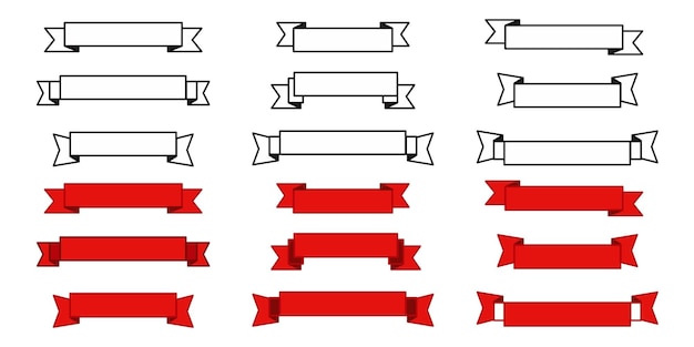 Papieren lint zwarte en rode iconen vector set. Banner pictogrammen