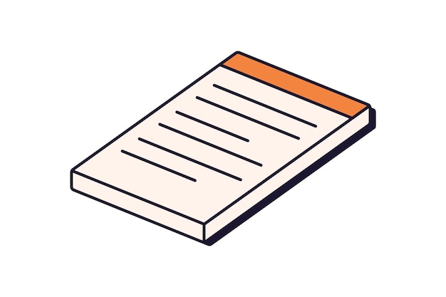 Papieren notitieblok, notitieboekpagina. Dagboek, informatiepictogram in 90s isometrische stijl. Memo sticky notes, kennisgeving, herinnering. Organisator, kantoorplanner. Vlakke vector illustratie geïsoleerd op witte achtergrond.