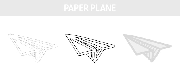 Papieren vliegtuig overtrekken en kleuren werkblad voor kinderen