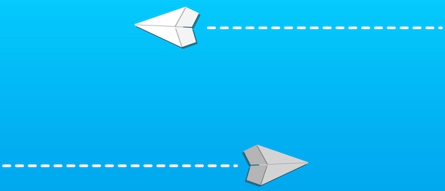 Papieren vliegtuigen vliegen in verschillende richtingen op blauwe achtergrond Niet mee eens afwijkende mening concept