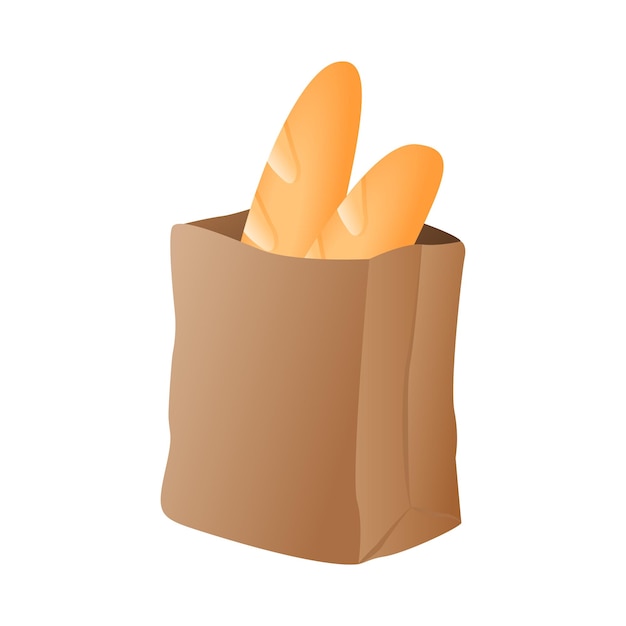 Papieren zak en stokbrood cartoon vector illustratie geïsoleerd object