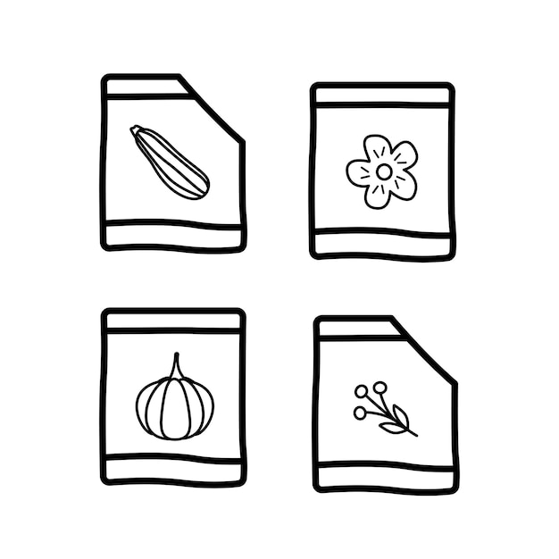 Papieren zakken met zaden vector illustratie doodle van pompoen bloemzaden en squash voor kieming