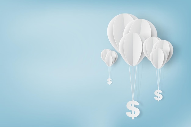 Papierkunst van, ballon met dollarteken, bedrijfs- en managementconcept en idee, vector