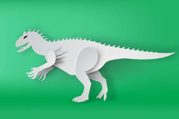 Vector papierkunst van indominous rex dinosour op groene achtergrond vector, isoleren, mascotte