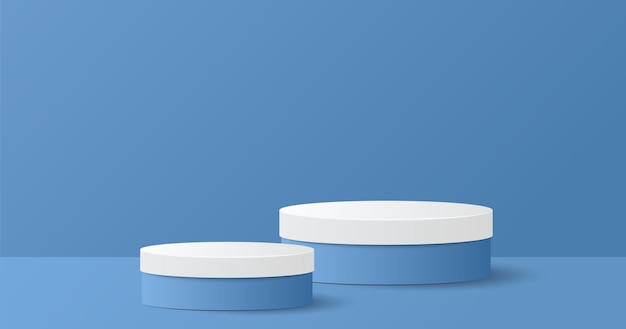 Papiersnede van minimale scène met blauw cilinderpodium op blauwe achtergrond Productpresentatie mock-up show cosmetische vectorillustratie