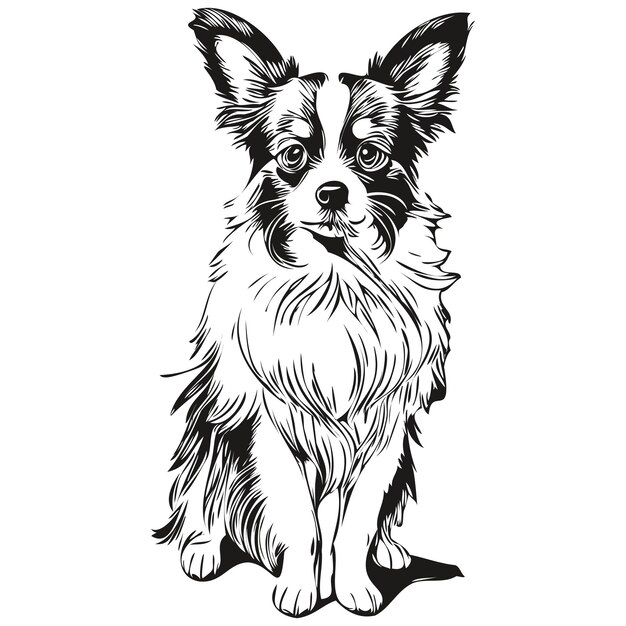 Vettore papillon cane cane animale domestico sagoma animale linea illustrazione disegnato a mano bianco e nero vettore realistico animale domestico di razza