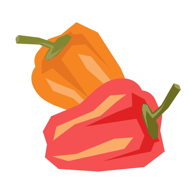 Paprika of paprika rood en geel fruit met de hand getekend platte vector geïsoleerd