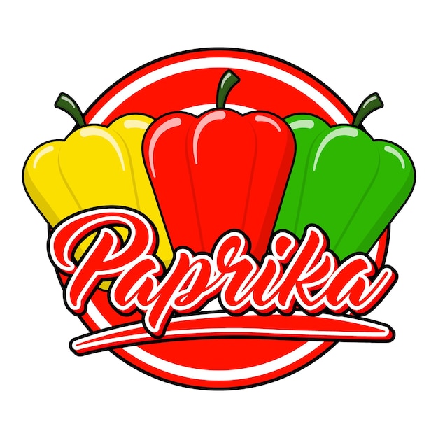 Vettore paprika peppers food logo brand product cartoon vector illustration drogheria stile di testo modificabile