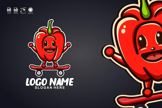 Vector paprika skateboarden schattig mascotte karakter logo ontwerp