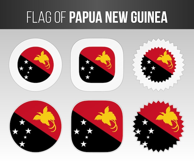 Флаг папуа-новой гвинеи маркирует значки и наклейки иллюстрационные флаги папуа-новой гвинеи изолированы