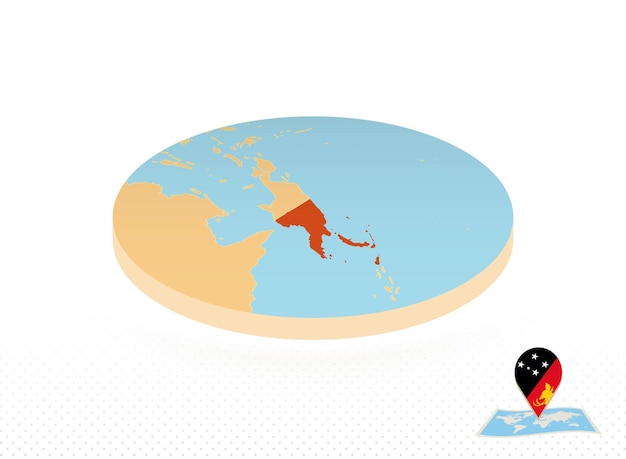 Papua New Guinea map designed in isometric style orange circle map