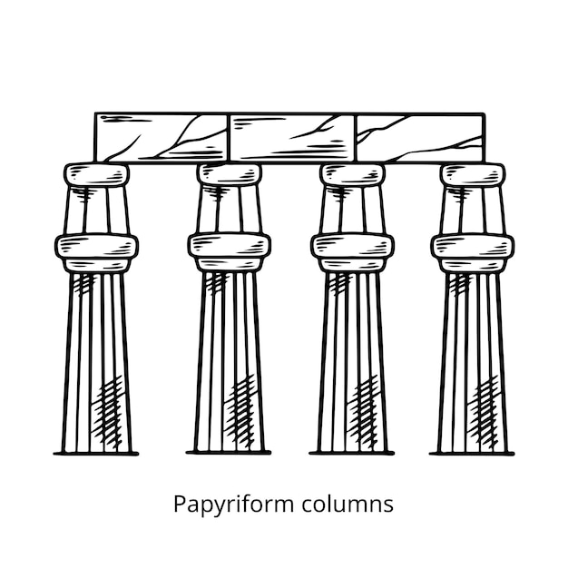 Papyriform columns hand drawing sketch vector illustration history building from egypt