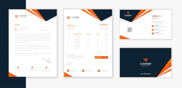 Paquete de diseño de papelería corporativa, membrete comercial, paquete de diseño de factura y tarjeta de presentación