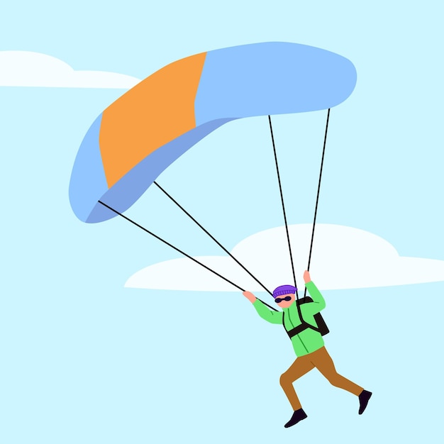 Parachute flying in sky cartoon flat stryle vector