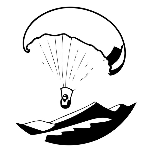 Vector parachute vliegt boven de zee vector illustratie in platte stijl