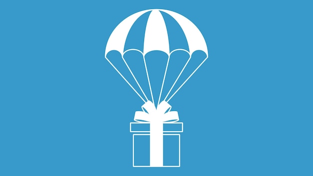 Parachute with gift box isolated on blue background