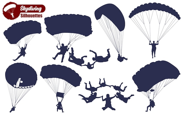 Parachutespringen of paragliding silhouetten Vector