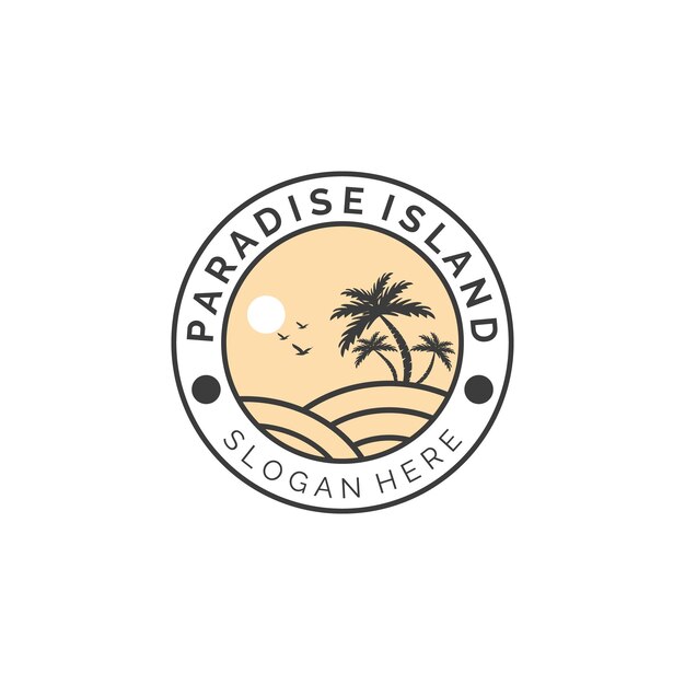 paradijs eiland vintage embleem logo vector illustratie sjabloon ontwerp kokospalm kleur logo