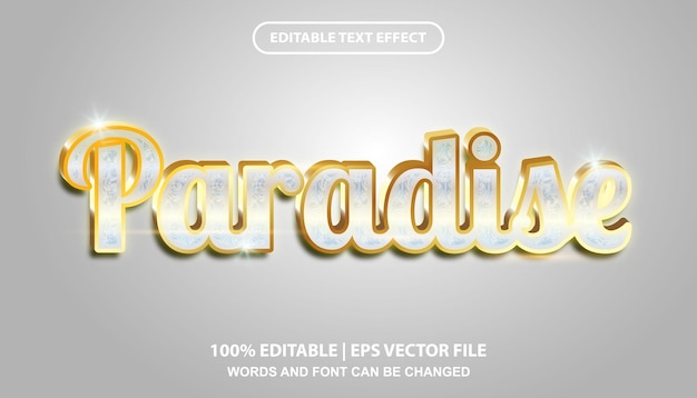 Paradise editable text effect template, White and gold luxury effect font style