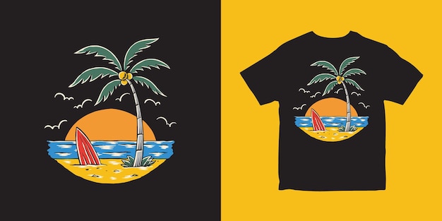 Disegno della maglietta dell'illustrazione dell'isola del paradiso