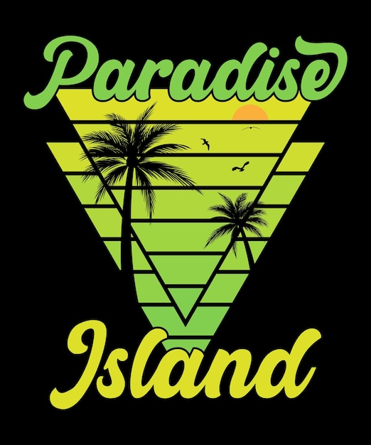 Paradise island strand palmboom zonsondergang stijl retro vintage tshirt ontwerp