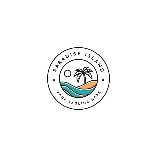 Paradise island emblema vintage logo illustrazione vettoriale modello design albero di cocco logo a colori