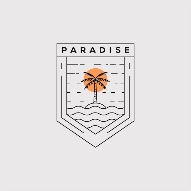 Рай линии искусства логотип векторной иллюстрации дизайн. кокосовая пальма минималистичный значок значок. символ контура пальмы