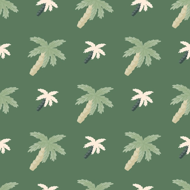 Vector paradise nature seamless pattern with simple style coconut palm ornament. green pale colors artwork.