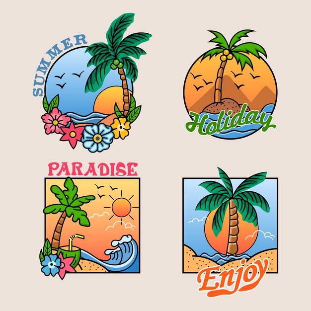 Vector paradise palm tree cheerful badge collection